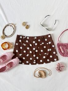 Soleia 女士棕色波点亚麻修身迷你裙，复古优雅，适合假日、休闲、度假、约会、下午茶、音乐节、波西米亚风等场合。 - 彩色 - 查看 1