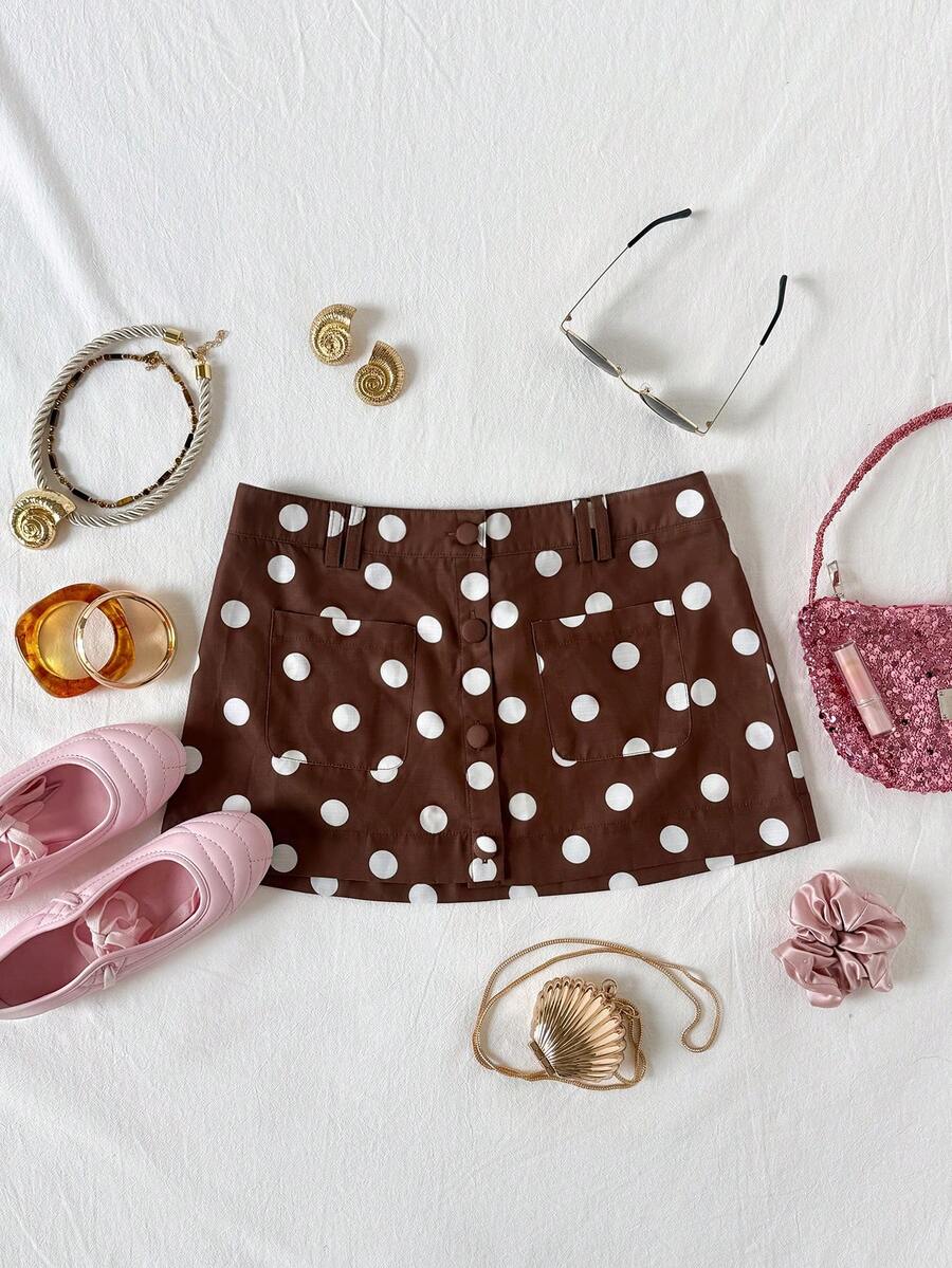 Soleia 女士棕色波点亚麻修身迷你裙，复古优雅，适合假日、休闲、度假、约会、下午茶、音乐节、波西米亚风等场合。 - 彩色 - 查看 1