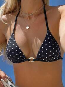 Bellisia Top halter con estampado de lunares sobre base negra para vacaciones de verano en la playa - Blanco y Negro - Ver 1