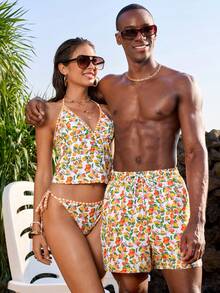 Manfinity VDAYZ 男士水果印花抽绳腰带沙滩短裤 - 彩色 - 查看 3