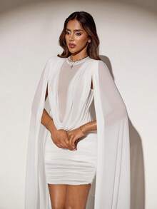 SHEIN ICON Women's Mini Dress With Ribbon Decor & Sheer Collar - White - View 6