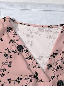 EMERY ROSE Plus Size Casual Floral Print Shirt, Suitable For Summer - Dusty Pink - View 3