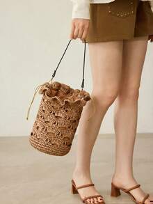 MOTF WOMEN'S WOVEN DRAWSTRING SHOULDER BAG - Camel - View 8