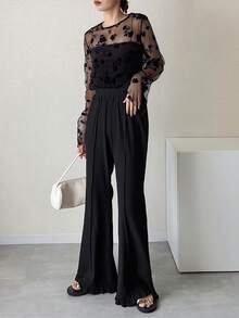 FRIFUL Pantalon évasé d'été pour femmes, couleur unie, polyvalent et décontracté - Noir - Voir 3