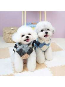 新款秋冬宠物服装，布艺牵引绳外套，宠物皮夹克，加厚保暖，猫咪服装，狗狗外套，猫咪加厚外套，宠物服饰，猫咪保暖套装，英伦风牵引绳加厚外套，新款皮夹克，保暖宠物加厚背心，秋冬必备 - 灰色 - 查看 3