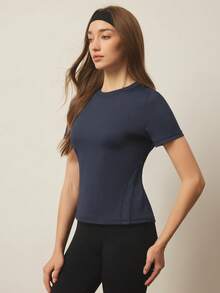 With My Calm With My Calm Kaos Olahraga Lengan Pendek Kasual Musim Panas dengan Grafis Huruf dan Bahan Bernapas - Navy Blue - View 3