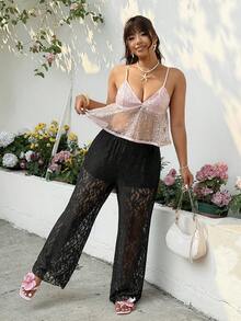 GalTyme Quần ren trơn màu dáng rộng dành cho người có thân hình mũm mĩm - màu đen - Xem 4