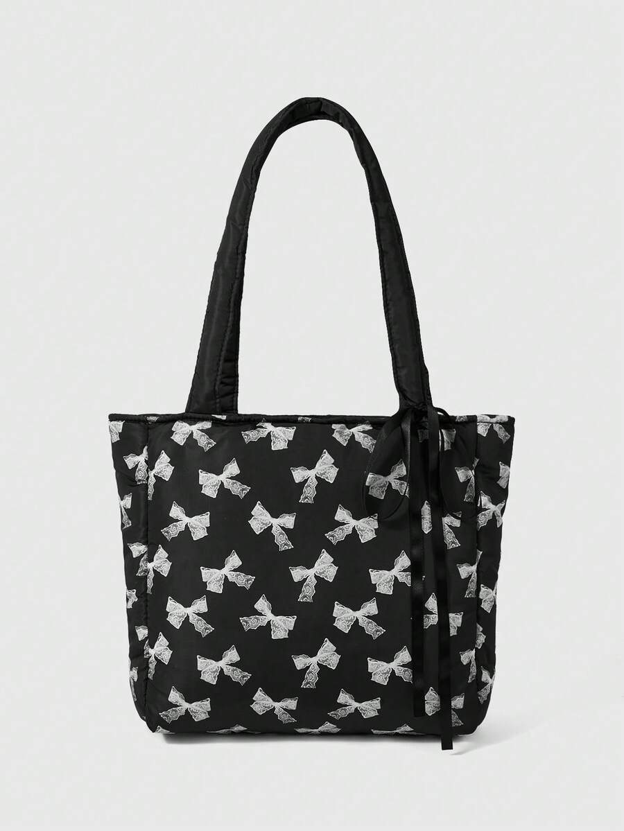 ROMWE Kawaii Figure Graphic Large Capacity Portable Shoulder Bag For Women - Lace Butterfly - View 1