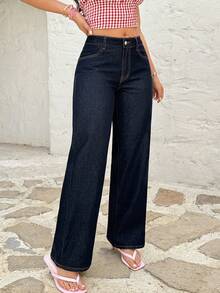 Rivivi 蝴蝶结刺绣时尚水洗直筒牛仔裤 - 深色水洗藍 - 查看 6