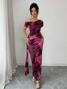 Elenzga Robe longue ajustée à ourlet asymétrique imprimée, multicolore, mode d'été - Multicolore - Voir 6