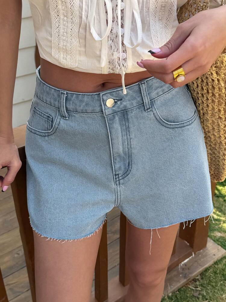 Women's Loose Fit Distressed Hem Casual Street Style Vacation Denim Shorts Jorts Summer