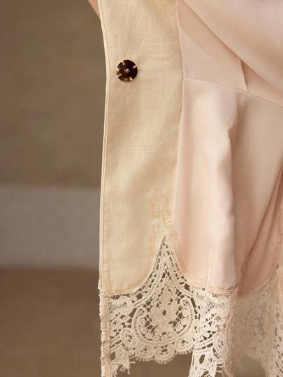 LINEN BLEND VEST JACKET WITH LACE HEM, NATURAL & COMFORTABLE FOR SPRING/SUMMER