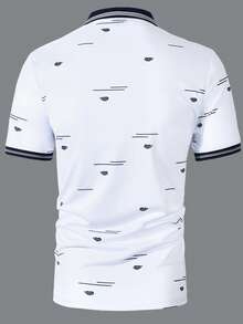 Manfinity Mode Camisa polo de manga corta con estampado de rayas casual para hombre, verano - Blanco - Ver 2