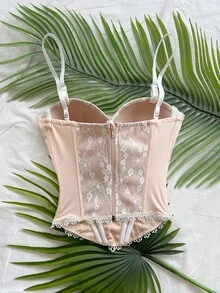 Soleia Women Lace-Up Camisole, Fitted Versatile Daily Wear Top - Apricot - View 2