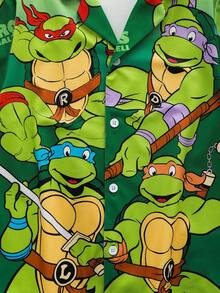 TEENAGE MUTANT NINJA TURTLES | SHEIN Tween Boy Cartoon Print Short Sleeve Top And Shorts Pajama Set - Green - View 4