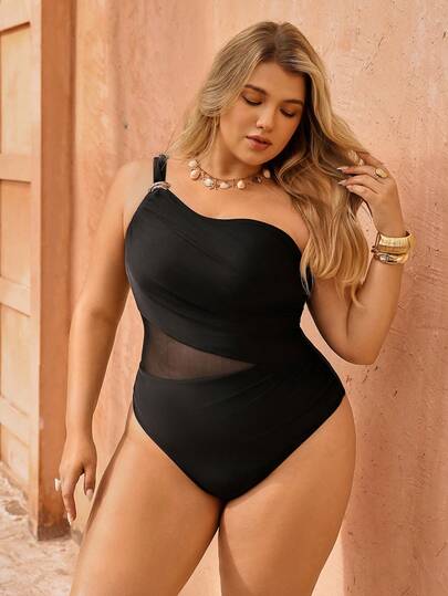 Swim Vcay Plus Size Women Sexy & Elegant One-Piece Asymmetric Neck Swimsuit