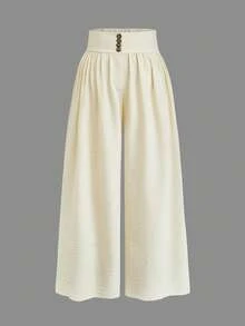 Elenzga Pantalones anchos de pierna ancha de tela elegante para vacaciones de mujer de talla grande, pantalones sueltos con diseño de botones y decoración de cinturón, adecuados para verano con manga corta, oficina, viajes, citas, estilo blogger, pantalones de color albaricoque, adecuados para graduación, vacaciones, Día de San Valentín, festivales de música, Día de la Madre, Halloween, Acción de Gracias, Pascua, Día Nacional, bailes, fiestas de citas, temporada de bodas, viajes al aire libre - Beis - Ver 2