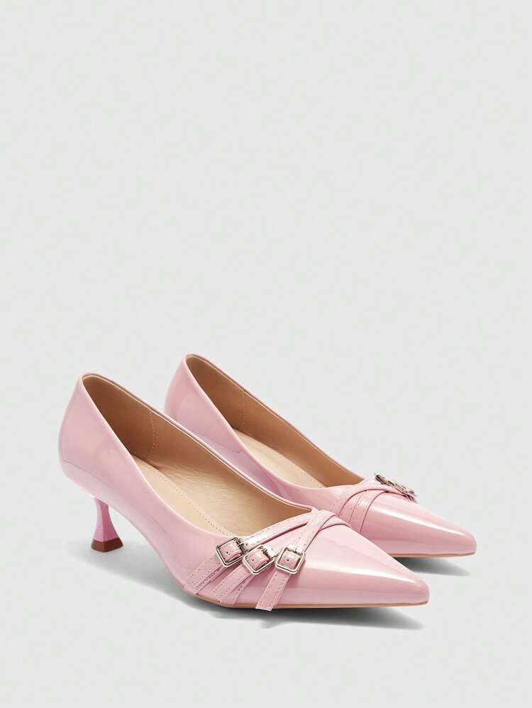 CUCCOO BIZCHIC Women Shoes Women's Pointed Kitten And Pink Multi-Strip Cross Low Vamp Daily Commute Versatile To Work Slip-On Women's High Heels Shoes Women's Shoes