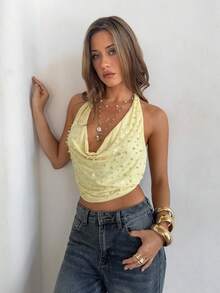 Aloruh 优雅露背黄色度假吊带背心，性感Y2K音乐节上衣 - 黃色 - 查看 5
