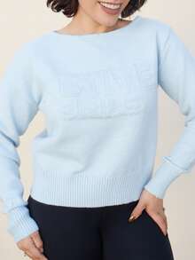 Lupita Cardoza 女士休闲不对称领字母图案毛衣，秋冬 - 藍色 - 查看 5