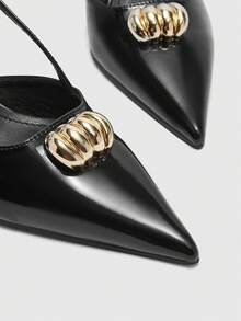 CUCCOO BIZCHIC Niche French Style Closed Toe High Heel Sandals, Patent Leather Pointed Toe Slip-On Pumps - Black - View 7