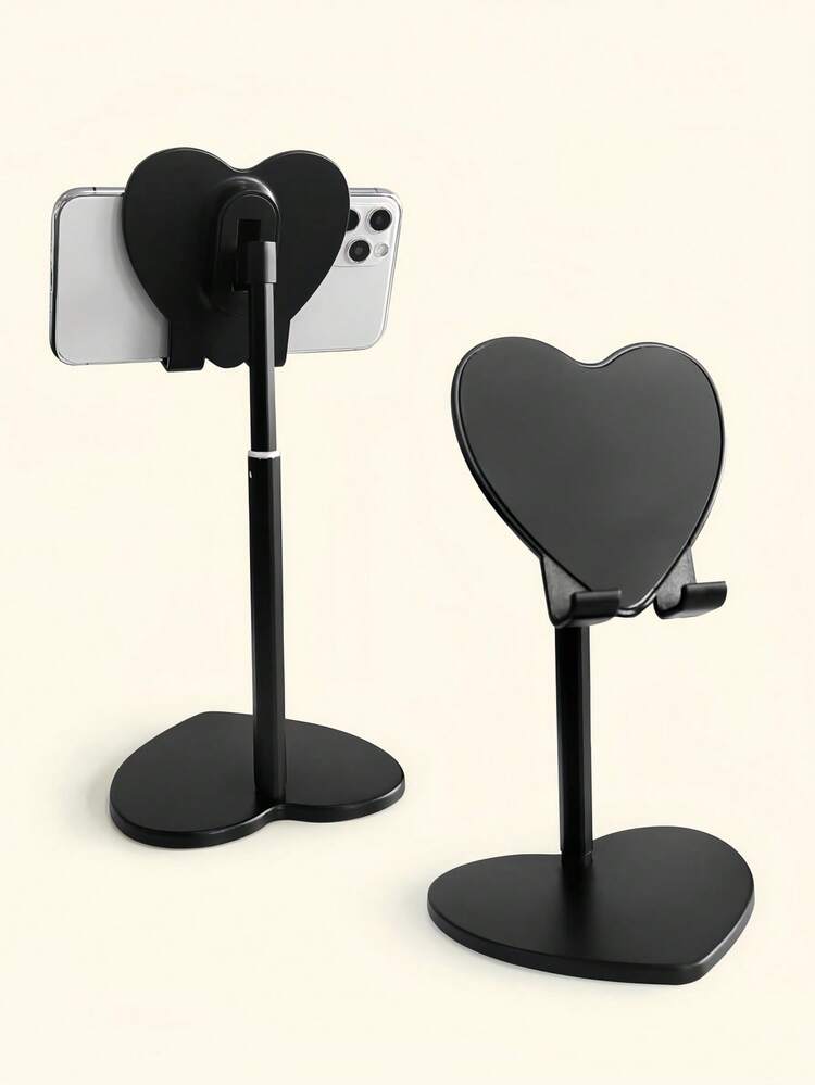 Heart Shaped Phone Stand Holder Desktop Compatible With IPhone Android Cute Cellphone Mount Romantic Couple Gift For Birthday Valentine's Day Christmas Home Office Desk Accessories Universal - Black - View 1