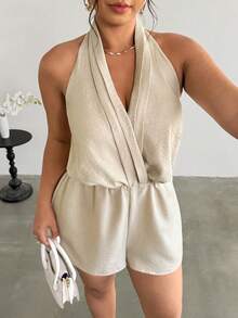 Firerie 大码女式优雅浪漫时尚通勤性感优雅吊带连体裤，适合派对、度假、返校等场合 - 杏色 - 查看 7