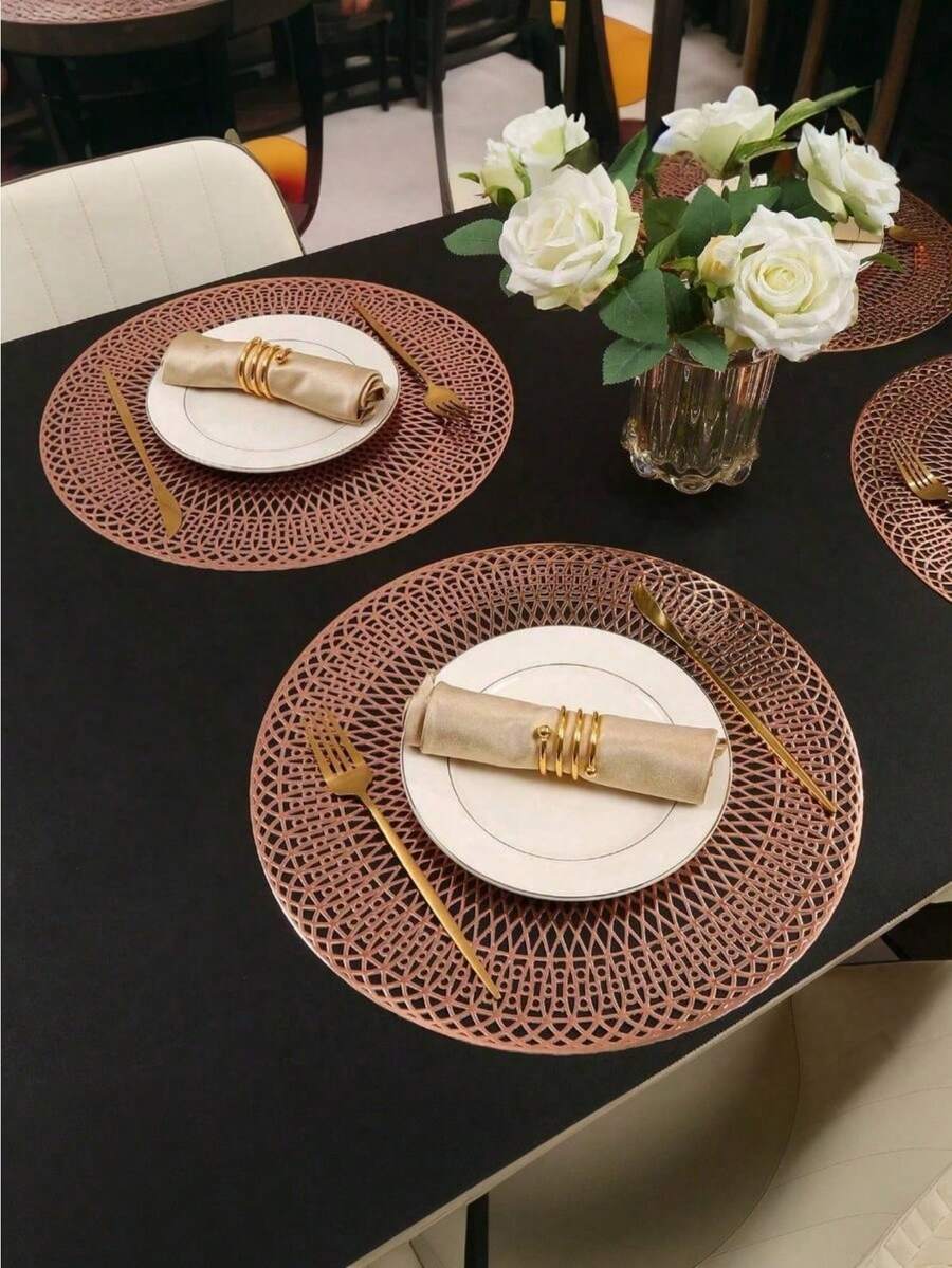 Bộ 12 tấm lót bàn ăn kích thước 15 inch (38,1 cm) với họa tiết hình học mạ bạc và vàng hồng, thích hợp trang trí bàn ăn, dùng trong các dịp lễ, làm khăn trải bàn, thảm cách nhiệt, phù hợp cho khách sạn, nhà hàng và nhà bếp gia đình. - Nhiều màu - Xem 1