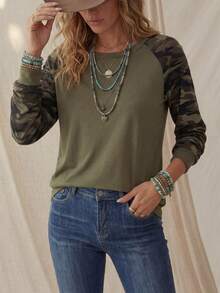 SHEIN LUNE Áo thun tay raglan in họa tiết rằn ri tương phản, phong cách thường ngày. - Nhiều màu - Xem 7