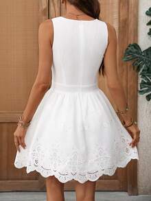 EMERY ROSE Women's Hollow Out Embroidery Round Neck Casual Sleeveless Mini Dress, Suitable For Vacation - Multicolor - View 2