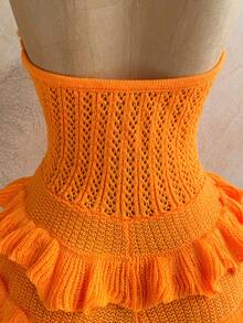 Soleia 女士度假休闲亮橙色花卉装饰荷叶边下摆连体裤，适合海滩、邮轮、城市度假、音乐节、波西米亚风、夏季等场合，四季皆宜，日常通勤也适用。 - 橘色 - 查看 6