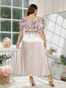 SHEIN Clasi Elegantes Off-Shoulder Damenkleid in Große Größen mit 3D-Blumendekor, luxuriöses Abendkleid für Hochzeiten, Abendessen, Sommerkleidung, Outfits, Kleidung, Frühlingsoutfit, Kleider, Festivalkleider, elegante Kleider, elegante Partykleider, Partyoutfit, Hochzeitsgastkleid, Hochzeitsfeierkleid, Hochzeiten, Veranstaltungen, Brautjungfernkleid, Abschlussballkleid, Abschlussoutfit für Mütter, Outfits, Ballkleid, Geburtstagsoutfit für Frauen, Hochzeitsoutfits für Frauen, Outfits für Frauen, Outfits, formelles Kleid, Empfangskleid - Aprikosenfarben - Übersicht 3