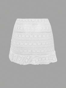 Swim Mod Women's Textured Drawstring Waist Beach Mini Skirt - White - View 2