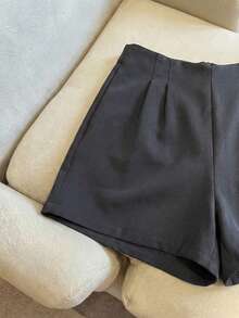 Franclia 时尚精致显瘦褶皱不对称灰色女士短裤，春夏新品 - 灰色 - 查看 6