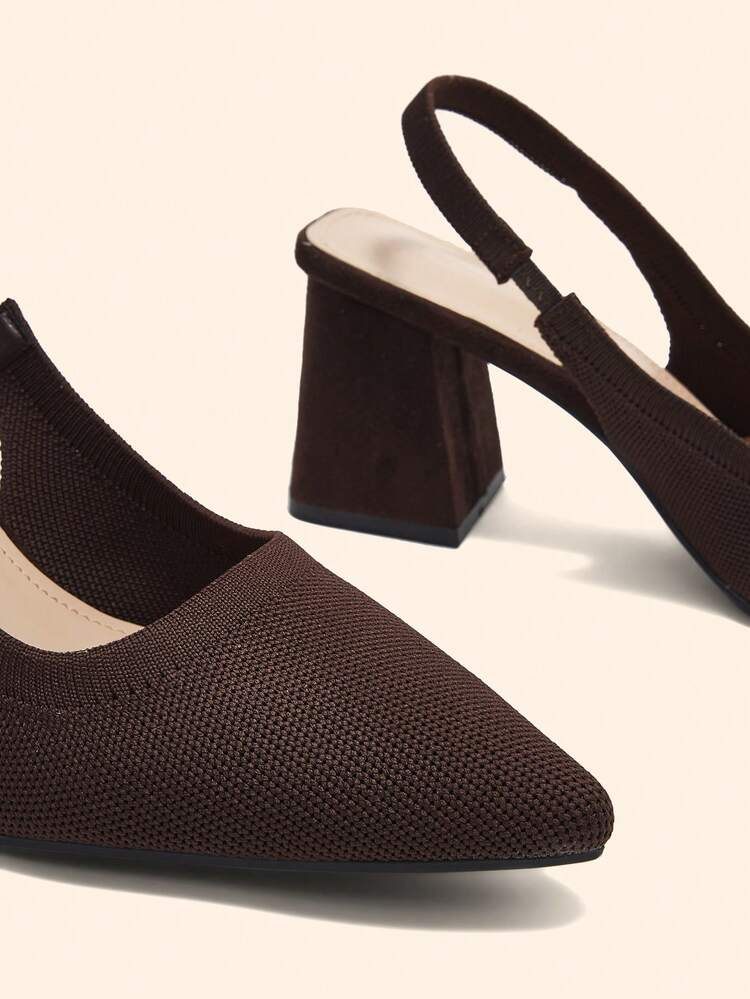 CUCCOO BASICS Women's Fashion Coffee Color Back Strap Thick Heel Pointed Toe PU Leather Commuting Casual Slingback Shoes Suitable For Dating, Party, Vacation For Christmas Spring Shoes