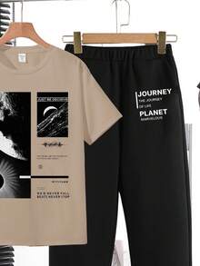 SHEIN Tween Boy New Arrival Casual Minimalist Y2K Astronaut,Sporty Colorblock Short Sleeve&Pants 2-Piece Set,Suitable For Spring/Summer Everyday Wear - Multicolor - View 5