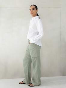 KSTM Women High Rise Wide Leg Cargo Pants With Multiple Pockets Relaxed Fit Casual Straight Leg Trousers Spring Summer Utility Style - Green - View 5