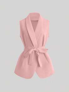 Franclia New Women Sleeveless Vest Jacket With Belt - Pink - View 3