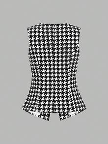 Ellevyn Women's Houndstooth Single-Breasted Casual Everyday Shirt - Black and White - View 2