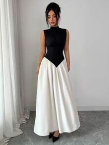 Elenzga A Long, Elegant Knitted Summer Dress For Women - Black - View 6