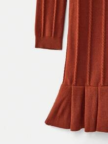 lacRébo Brown Mini Knitted Dress With Volant And Cable Details, Every Occasion - Orange - View 9