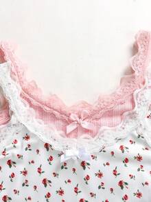 SHEIN Tween Girl Fitted Casual Comfortable Lace Trim 2 Pieces Camisole Set Cute Tops Ribbed Tops Lace Trim Tops - Multicolor - View 4