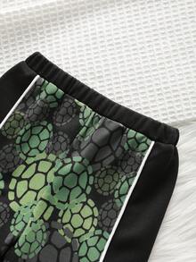 TEENAGE MUTANT NINJA TURTLES | SHEIN 男婴卡通印花圆领短袖T恤和裤子休闲日常套装 - 黑色 - 查看 6