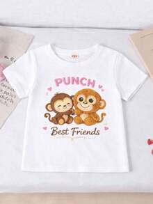 Conjunto de 3 playeras para niña de manga corta, informal de punto suave con  Del Monito Viral Punch Y Su Peluche - Multicolor - Ver 5