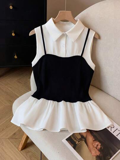 GlowEve Women's Fashion Sleeveless Ruffle Hem Blouse