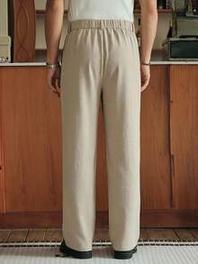 EASEVO Plus Size Men's Casual Solid Color Pleated Suit Pants - Apricot - View 4