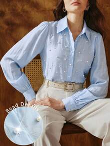 Modelyn Blusa holgada con cuentas de burbuja de color azul claro, primavera/verano - Celeste - Ver 1