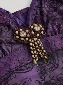 ROMWE Spring/Summer Women's Vintage Hippie Inspired Ruffle Ribbon Lace Paisley Print Mini Dress - Purple - View 2