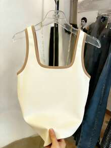 Resyla 女士夏季休闲撞色滚边修身背心 - 杏色 - 查看 2