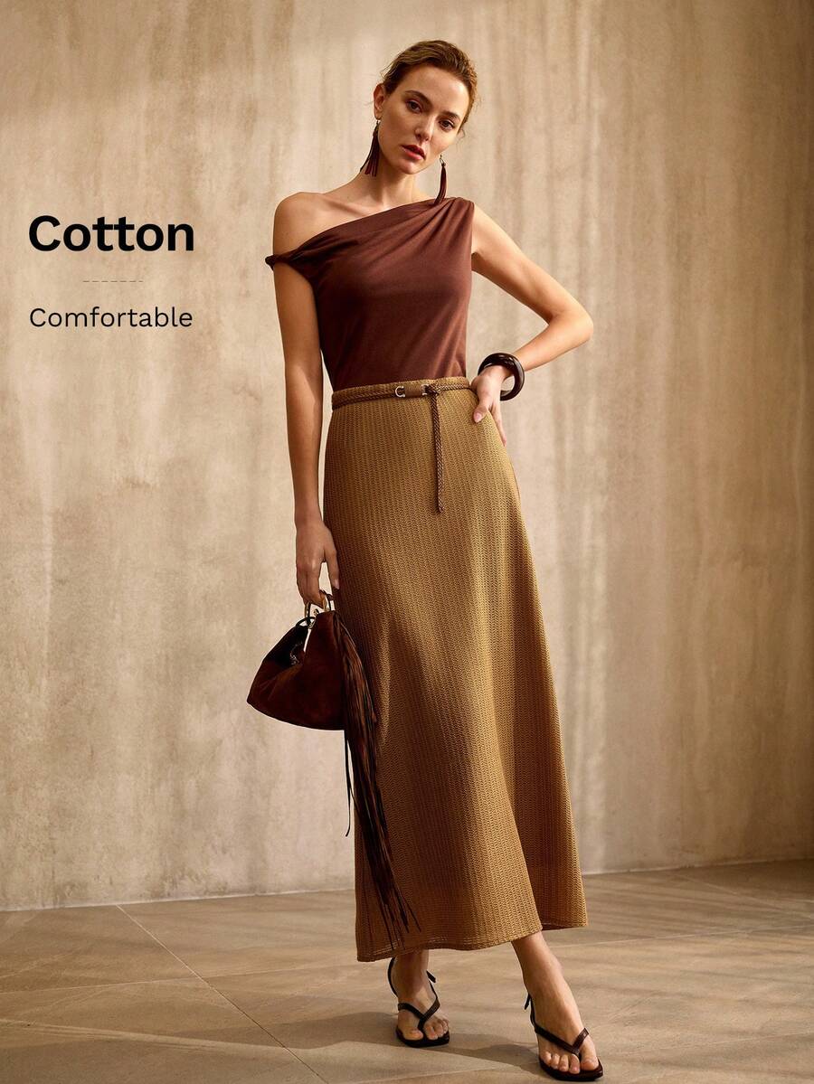 MOTF PREMIUM CAMISETA SIN MANGAS ASIMÉTRICA DE CUELLO MINIMALISTA DE ALGODÓN, PRIMAVERA/VERANO - Café integral - Ver 1